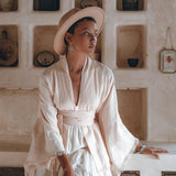 Short Linen Kimono Wrap with Belt • Linen Cardigan for Women - AYA Sacred Wear