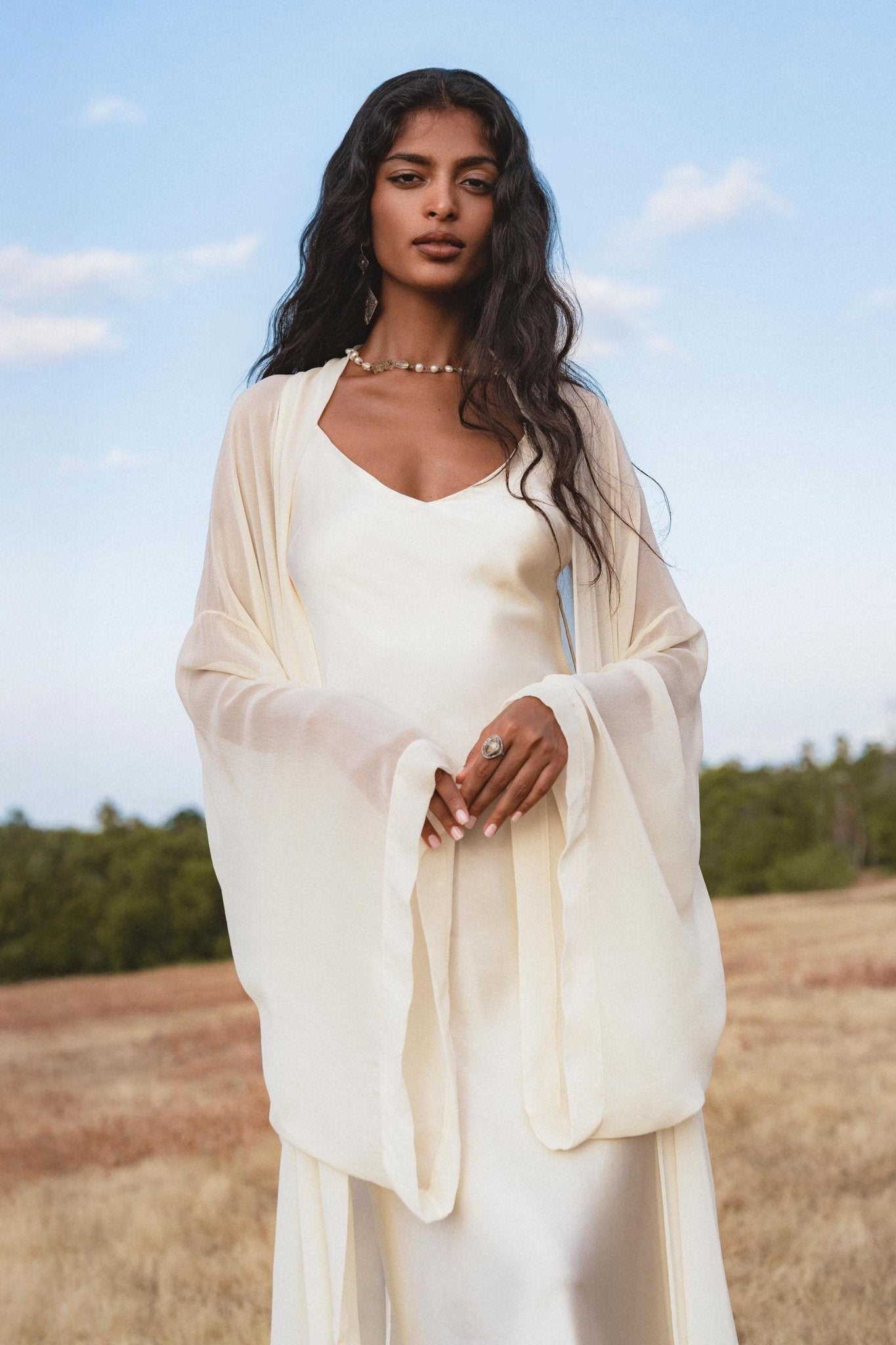 Silk Chiffon Kimono for Women, Sheer Silk Bridal Cover Up, Boho Wedding Robe, Lightweight Resort Wear, Handmade Silk Duster - AYA Sacred Wear