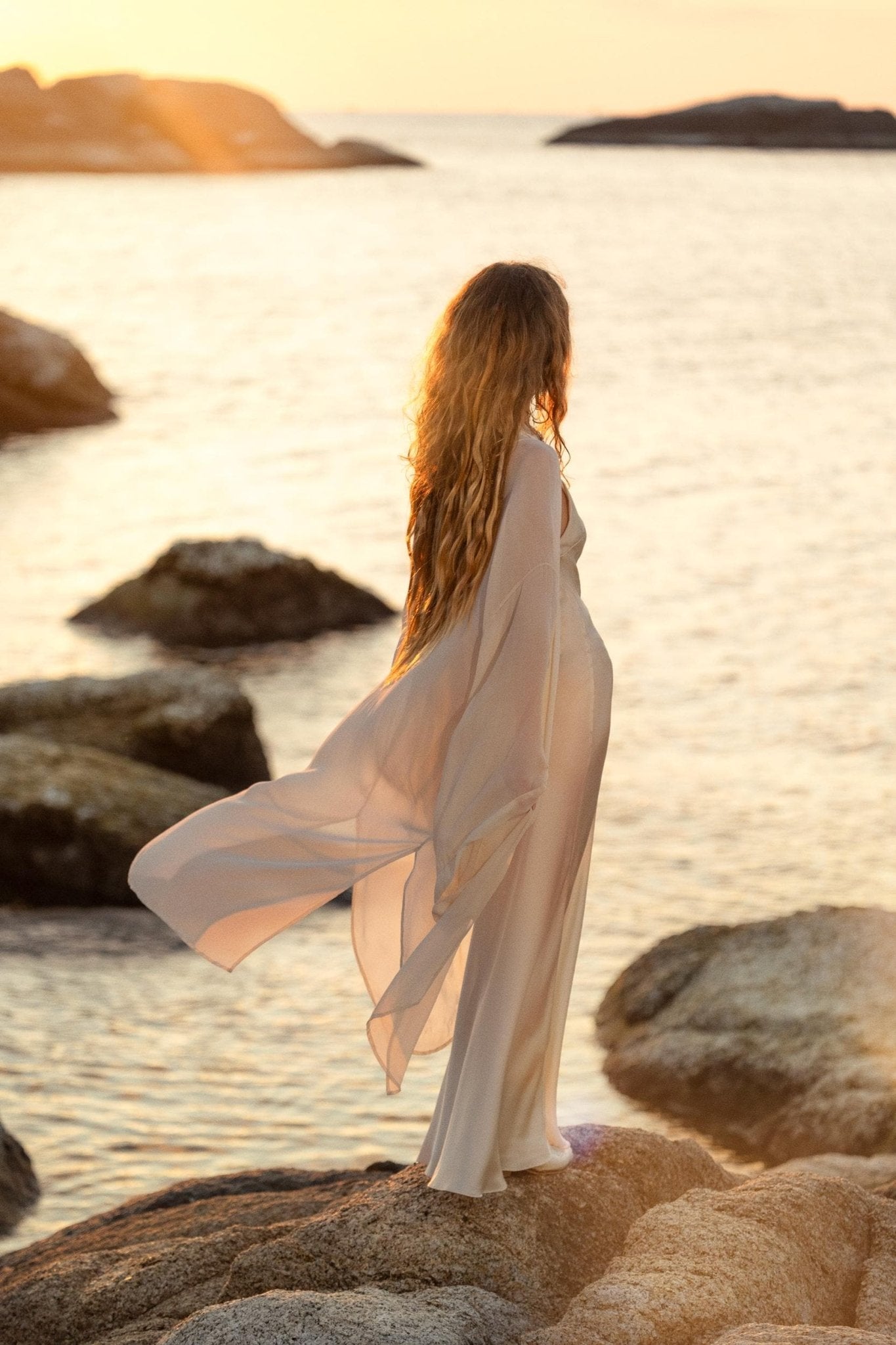Silk Chiffon Kimono for Women, Sheer Silk Bridal Cover Up, Boho Wedding Robe, Lightweight Resort Wear, Handmade Silk Duster - AYA Sacred Wear