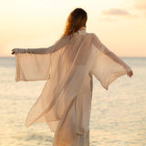 Silk Chiffon Kimono for Women, Sheer Silk Bridal Cover Up, Boho Wedding Robe, Lightweight Resort Wear, Handmade Silk Duster - AYA Sacred Wear