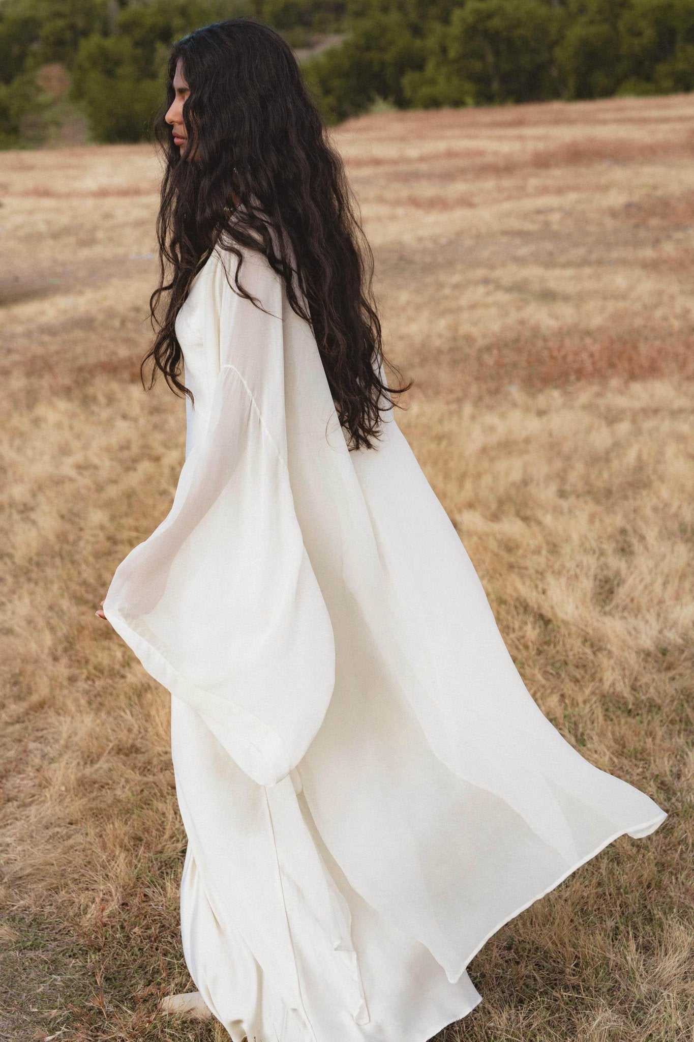 Silk Chiffon Kimono for Women, Sheer Silk Bridal Cover Up, Boho Wedding Robe, Lightweight Resort Wear, Handmade Silk Duster - AYA Sacred Wear