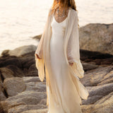 Silk Chiffon Kimono for Women, Sheer Silk Bridal Cover Up, Boho Wedding Robe, Lightweight Resort Wear, Handmade Silk Duster - AYA Sacred Wear