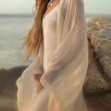 Silk Chiffon Kimono for Women, Sheer Silk Bridal Cover Up, Boho Wedding Robe, Lightweight Resort Wear, Handmade Silk Duster - AYA Sacred Wear