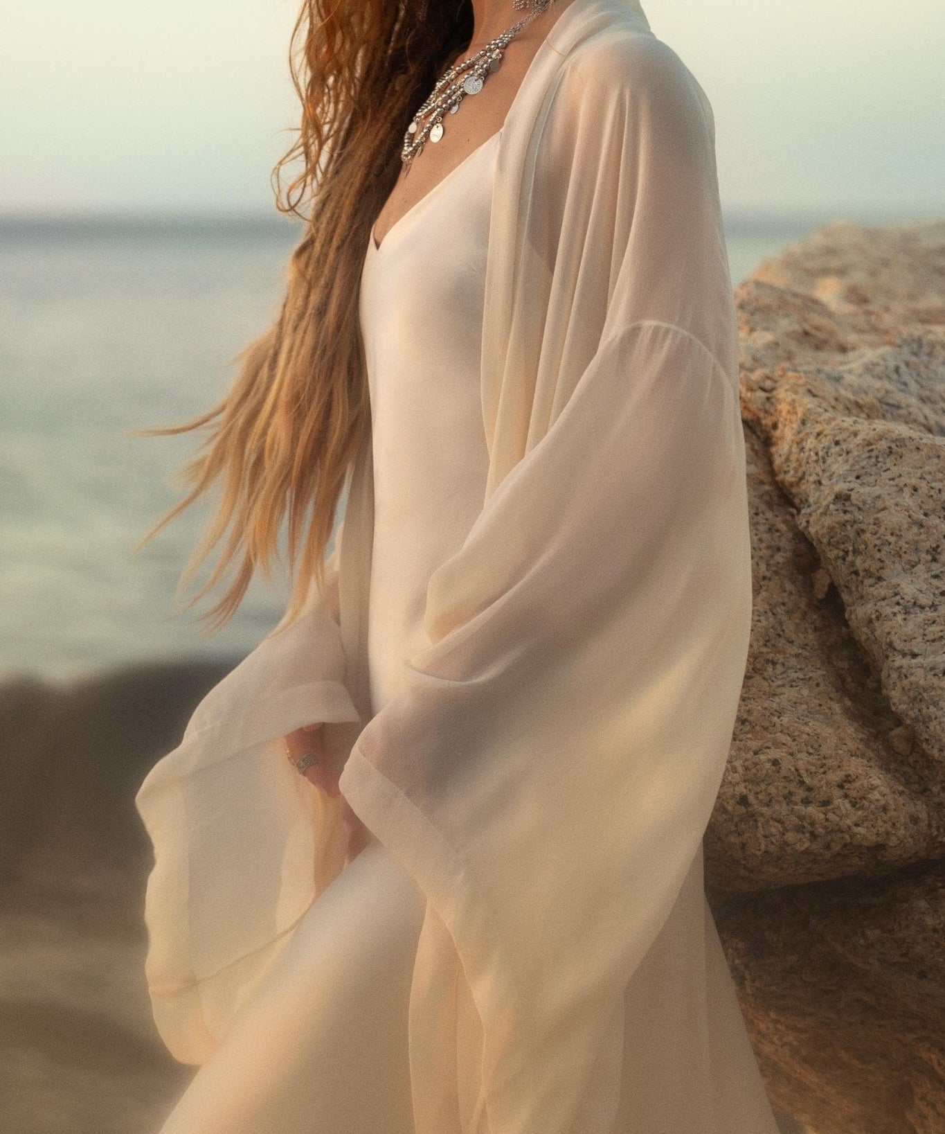 Silk Chiffon Kimono for Women, Sheer Silk Bridal Cover Up, Boho Wedding Robe, Lightweight Resort Wear, Handmade Silk Duster - AYA Sacred Wear