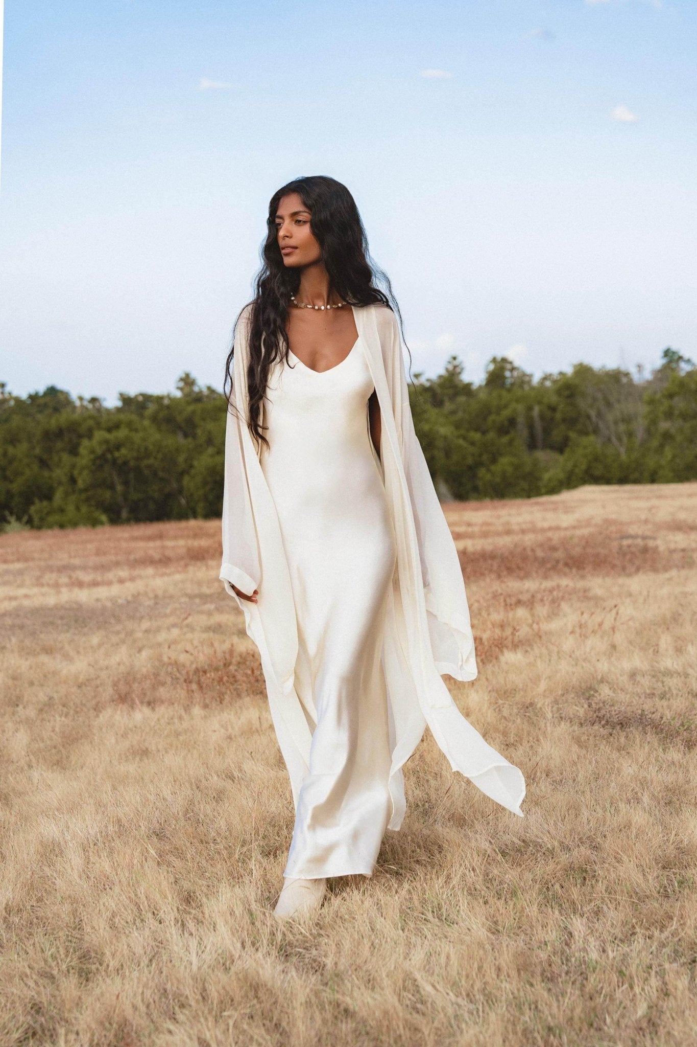 Silk Chiffon Kimono for Women, Sheer Silk Bridal Cover Up, Boho Wedding Robe, Lightweight Resort Wear, Handmade Silk Duster - AYA Sacred Wear