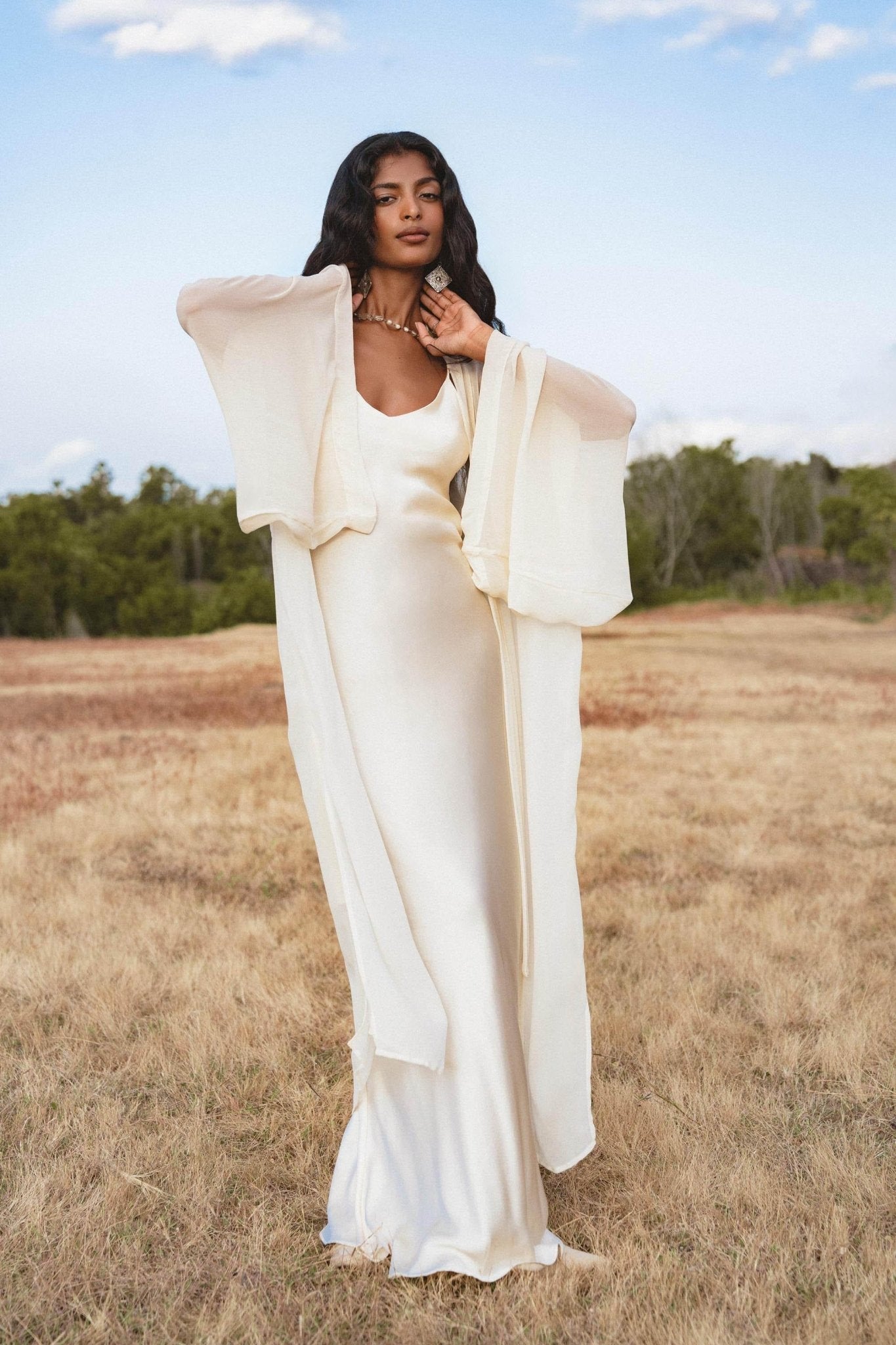 Silk Chiffon Kimono for Women, Sheer Silk Bridal Cover Up, Boho Wedding Robe, Lightweight Resort Wear, Handmade Silk Duster - AYA Sacred Wear