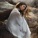 Silk Chiffon Kimono in Mist Blue | Sheer Bridal Cover Up | Sheer Silk Bridal Cover Up |Boho Wedding Robe | Lightweight Resort Wear |Handmade Silk Duster - AYA Sacred Wear