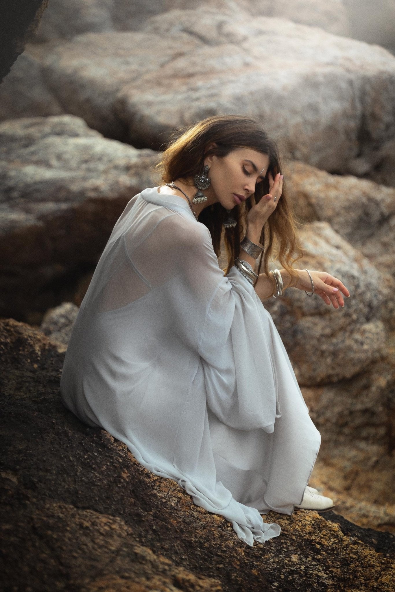Silk Chiffon Kimono in Mist Blue | Sheer Bridal Cover Up | Sheer Silk Bridal Cover Up |Boho Wedding Robe | Lightweight Resort Wear |Handmade Silk Duster - AYA Sacred Wear