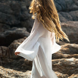 Silk Chiffon Kimono in Mist Blue | Sheer Bridal Cover Up | Sheer Silk Bridal Cover Up |Boho Wedding Robe | Lightweight Resort Wear |Handmade Silk Duster - AYA Sacred Wear