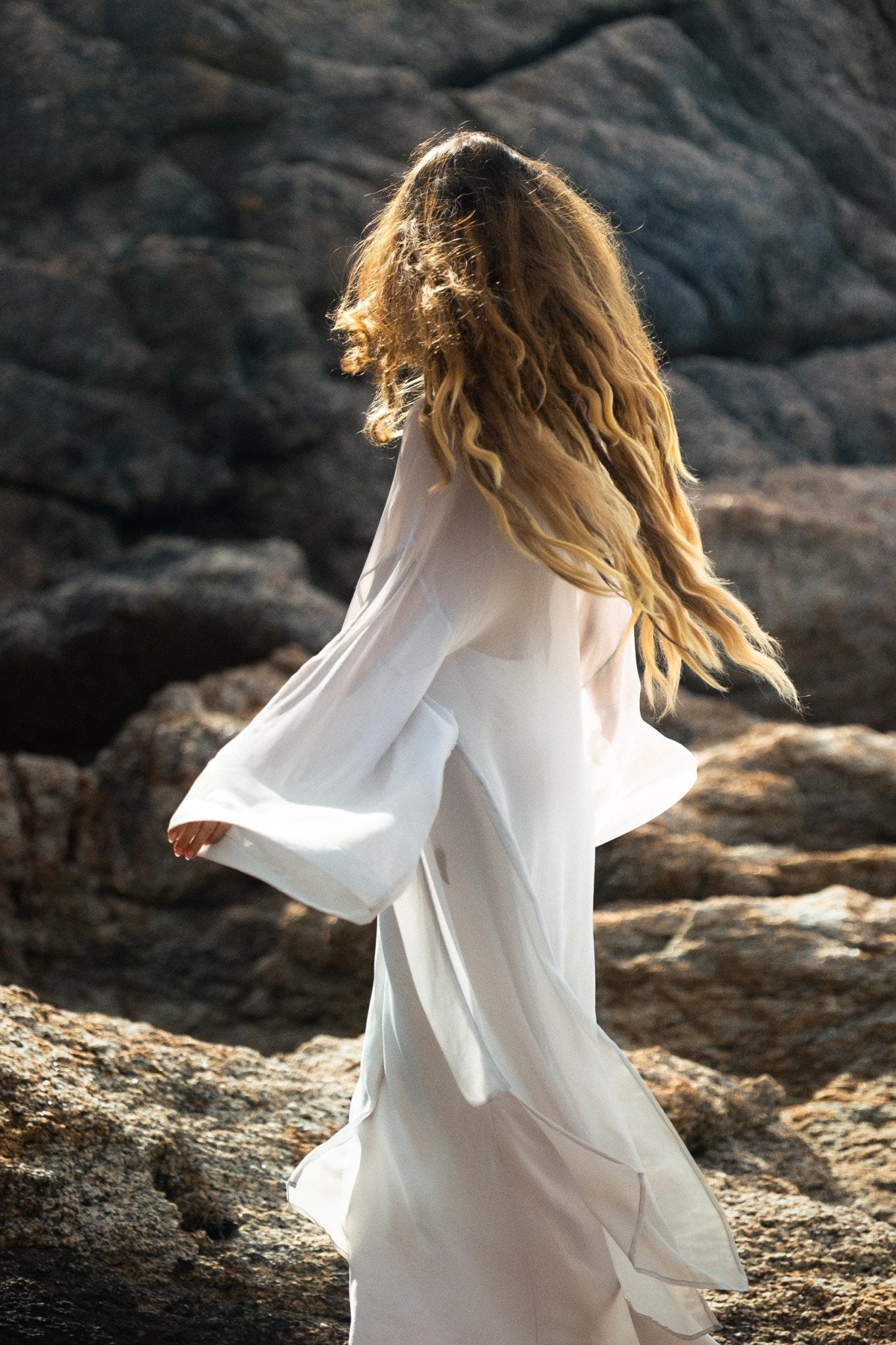 Silk Chiffon Kimono in Mist Blue | Sheer Bridal Cover Up | Sheer Silk Bridal Cover Up |Boho Wedding Robe | Lightweight Resort Wear |Handmade Silk Duster - AYA Sacred Wear
