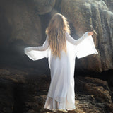 Silk Chiffon Kimono in Mist Blue | Sheer Bridal Cover Up | Sheer Silk Bridal Cover Up |Boho Wedding Robe | Lightweight Resort Wear |Handmade Silk Duster - AYA Sacred Wear