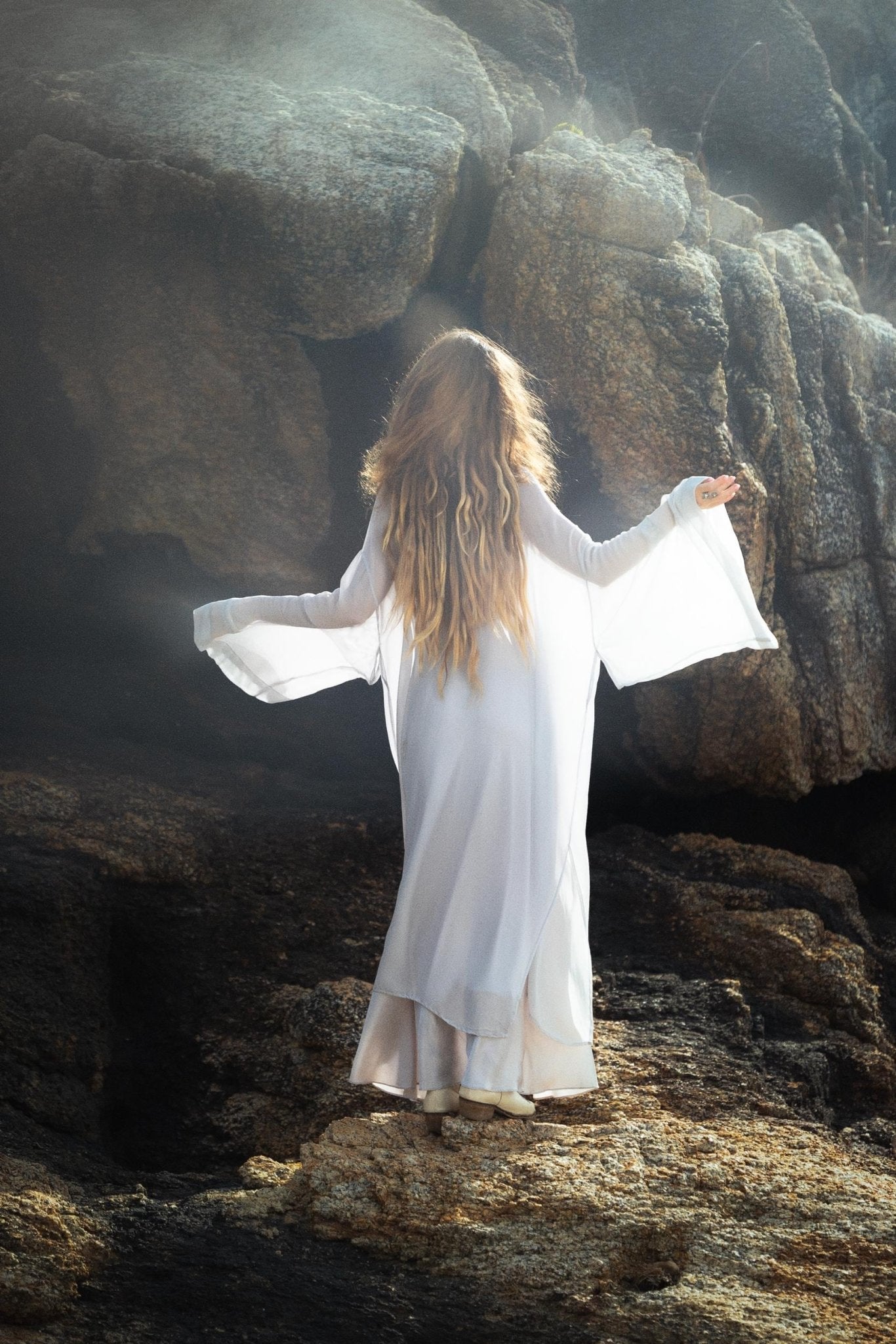Silk Chiffon Kimono in Mist Blue | Sheer Bridal Cover Up | Sheer Silk Bridal Cover Up |Boho Wedding Robe | Lightweight Resort Wear |Handmade Silk Duster - AYA Sacred Wear