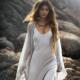 Silk Chiffon Kimono in Mist Blue | Sheer Bridal Cover Up | Sheer Silk Bridal Cover Up |Boho Wedding Robe | Lightweight Resort Wear |Handmade Silk Duster - AYA Sacred Wear