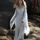 Silk Chiffon Kimono in Mist Blue | Sheer Bridal Cover Up | Sheer Silk Bridal Cover Up |Boho Wedding Robe | Lightweight Resort Wear |Handmade Silk Duster - AYA Sacred Wear