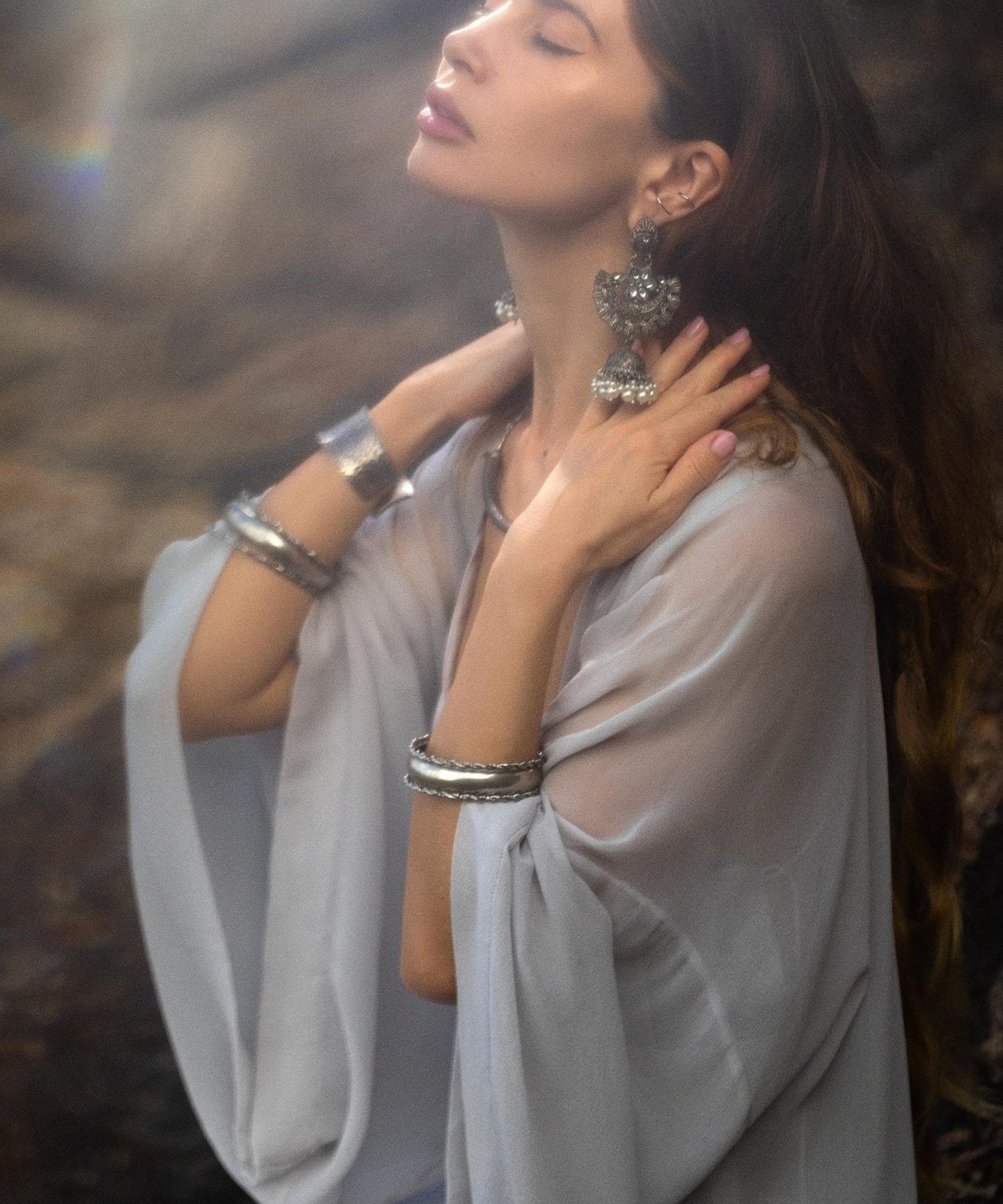 Silk Chiffon Kimono in Mist Blue | Sheer Bridal Cover Up | Sheer Silk Bridal Cover Up |Boho Wedding Robe | Lightweight Resort Wear |Handmade Silk Duster - AYA Sacred Wear