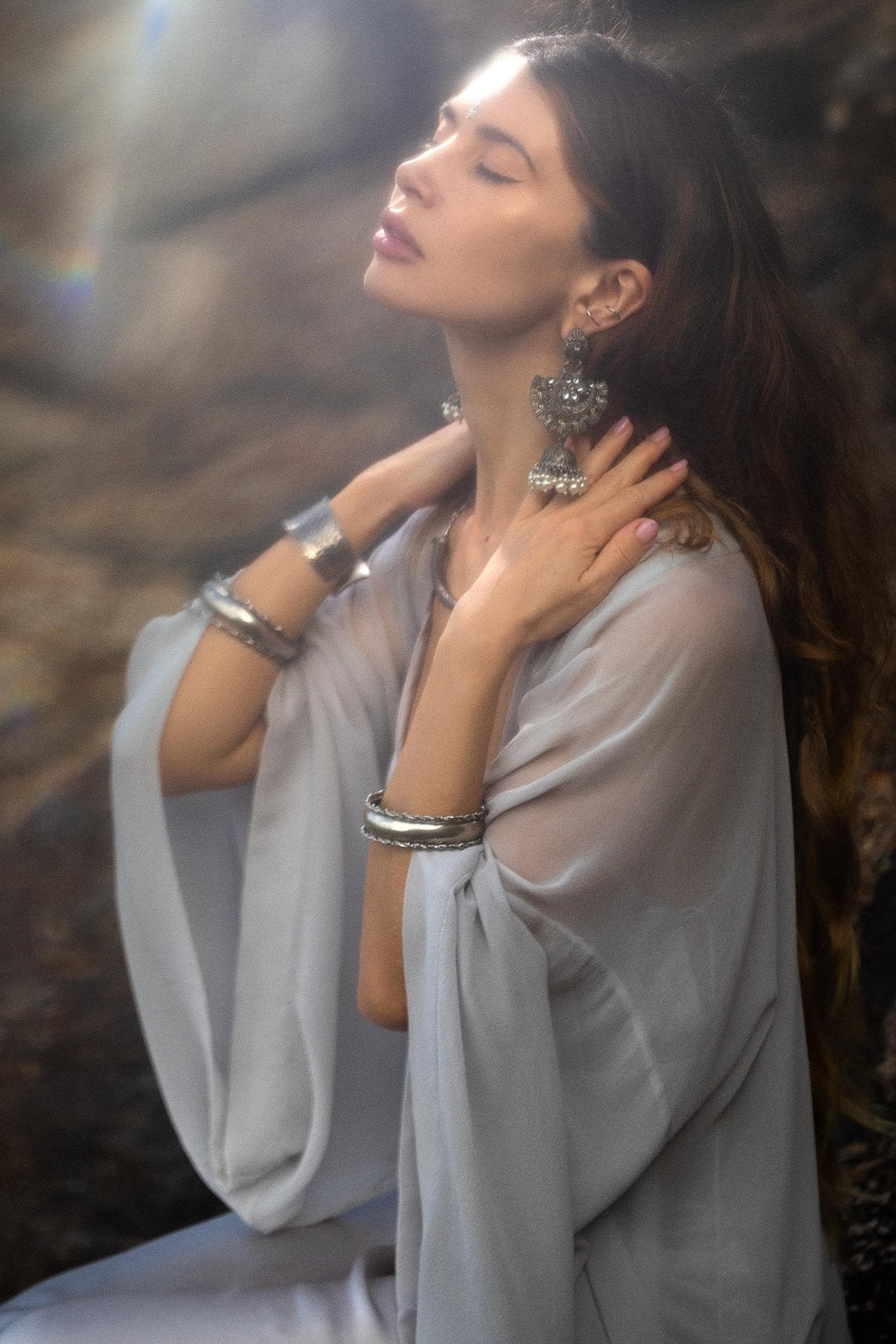 Silk Chiffon Kimono in Mist Blue | Sheer Bridal Cover Up | Sheer Silk Bridal Cover Up |Boho Wedding Robe | Lightweight Resort Wear |Handmade Silk Duster - AYA Sacred Wear