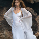 Silk Chiffon Kimono in Mist Blue | Sheer Bridal Cover Up | Sheer Silk Bridal Cover Up |Boho Wedding Robe | Lightweight Resort Wear |Handmade Silk Duster - AYA Sacred Wear