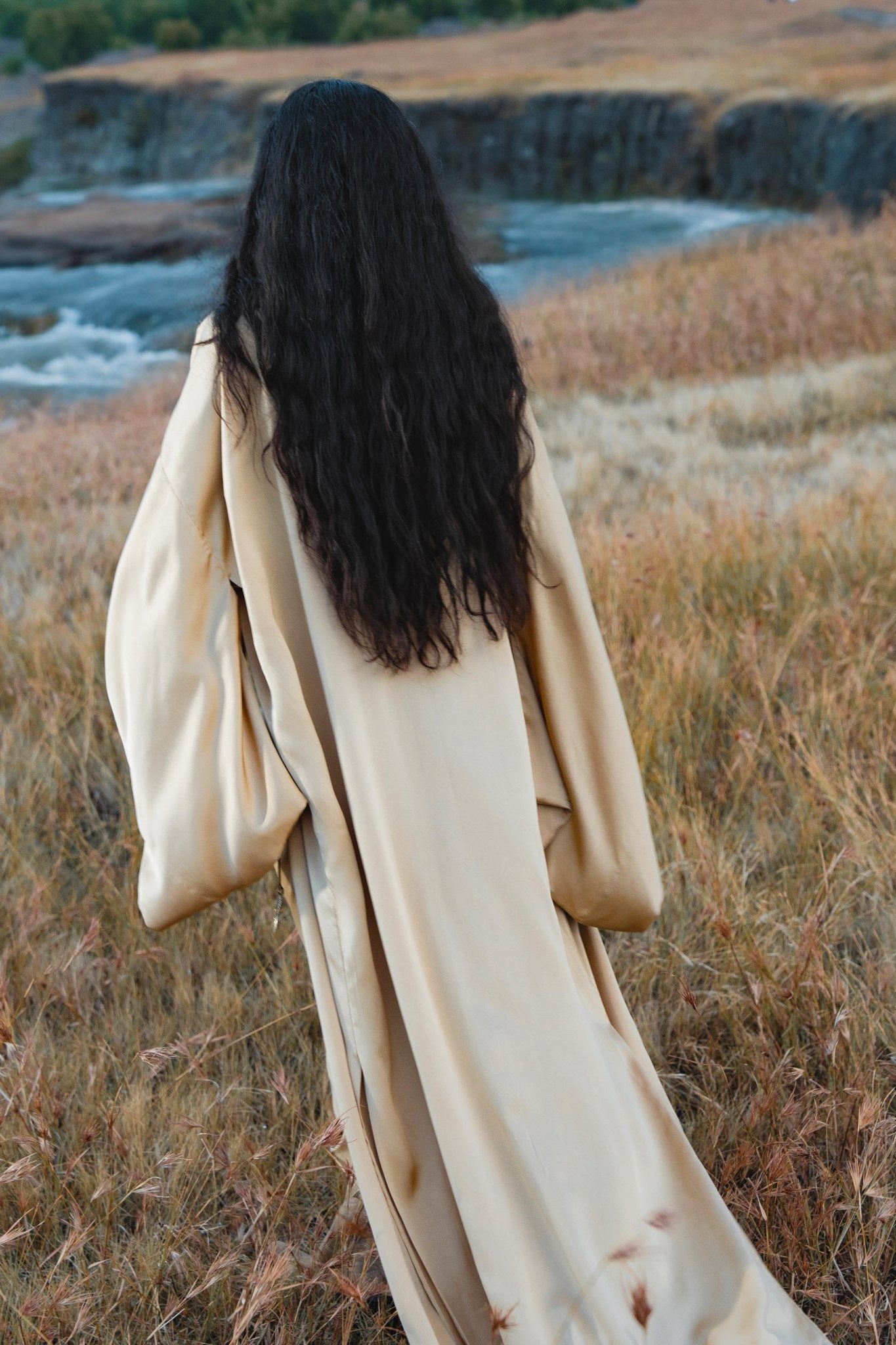 Silk Kimono Robe in Inka Gold — Relaxed Bohemian Cardigan - AYA Sacred Wear