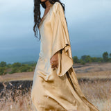 Silk Kimono Robe in Inka Gold — Relaxed Bohemian Cardigan - AYA Sacred Wear