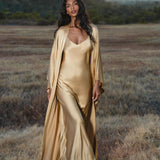 Silk Kimono Robe in Inka Gold — Relaxed Bohemian Cardigan - AYA Sacred Wear