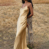 Silk SIip Dress in Inka Gold Colour — Backless Boho Bridesmaid Evening Gown - AYA Sacred Wear