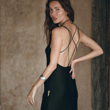 Silk Slip Dress, Natural Silk Boho Dress Women, Black Long Maxi Dress - AYA Sacred Wear