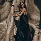 Silk Slip Dress, Natural Silk Boho Dress Women, Black Long Maxi Dress - AYA Sacred Wear