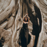 Silk Slip Dress, Natural Silk Boho Dress Women, Black Long Maxi Dress - AYA Sacred Wear