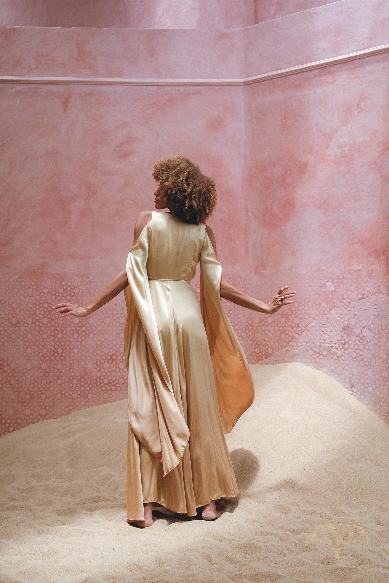 Wrap Yourself in Luxury with Aya Sacred Wear's Silk Powder Pink Goddess Dress.