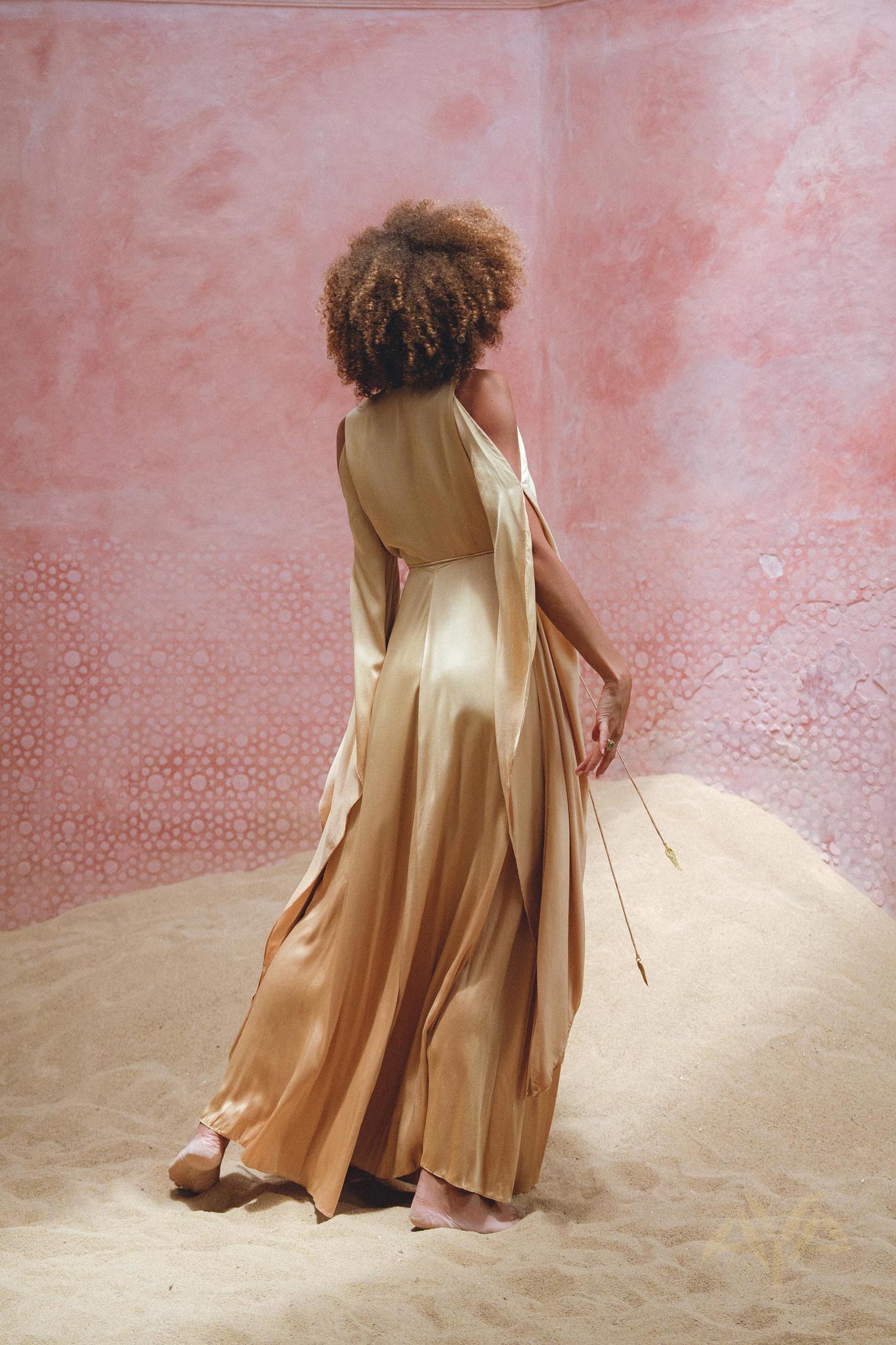 Show off Your Style with Aya Sacred Wear's Silk Powder Pink Goddess Wrap Dress.