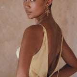 Peace Silk Boho Dress, Mini Cocktail Dress, Evening Gold Silk Dress - AYA Sacred Wear