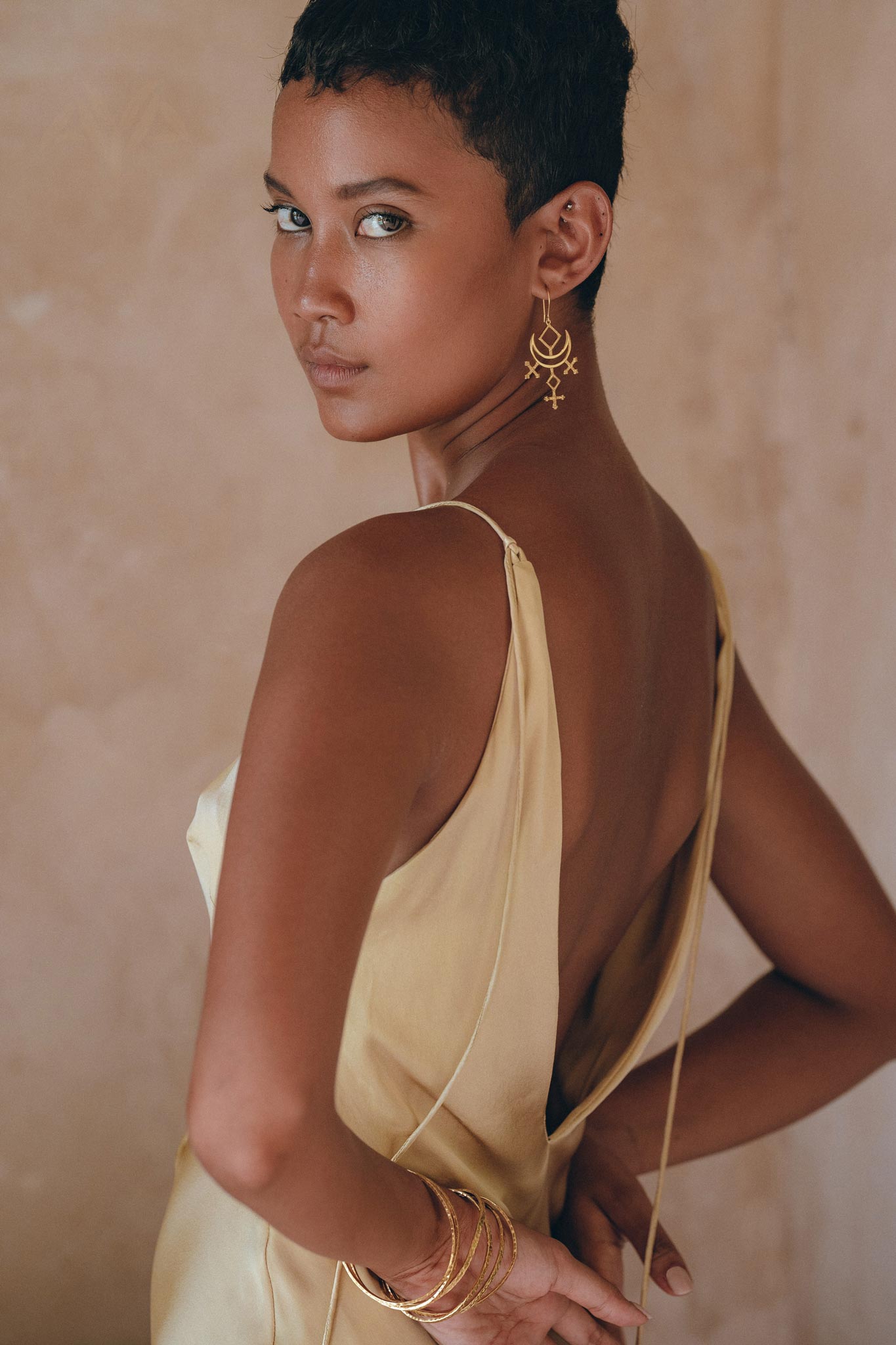 Peace Silk Boho Dress, Mini Cocktail Dress, Evening Gold Silk Dress - AYA Sacred Wear