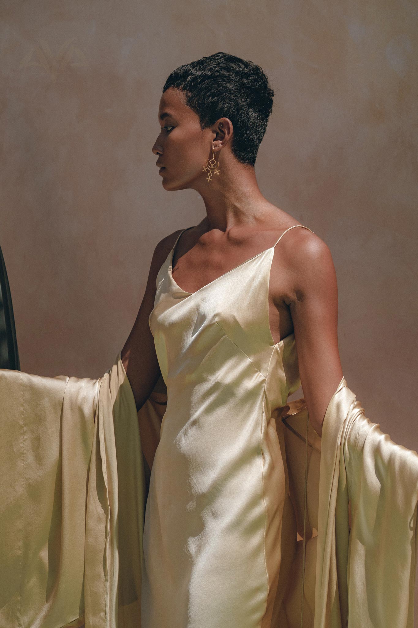 Peace Silk Boho Dress, Mini Cocktail Dress, Evening Gold Silk Dress - AYA Sacred Wear