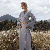 Sky Blue Boho Top • Bohemian Wrap • Organic Top Women • Wide Sleeve Wrap Top - AYA Sacred Wear