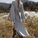 Sky Blue Boho Top • Bohemian Wrap • Organic Top Women • Wide Sleeve Wrap Top - AYA Sacred Wear