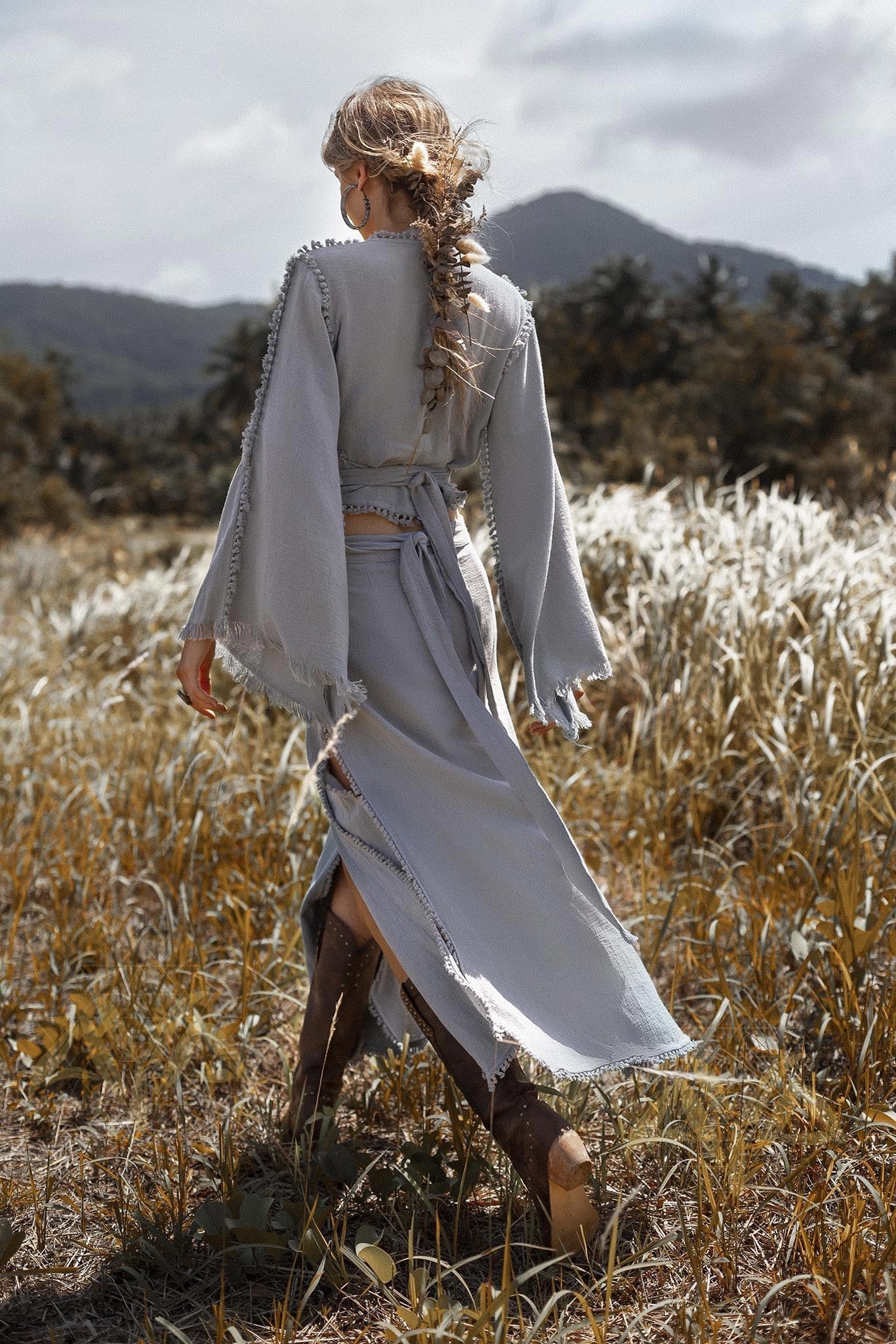 Sky Blue Boho Top • Bohemian Wrap • Organic Top Women • Wide Sleeve Wrap Top - AYA Sacred Wear