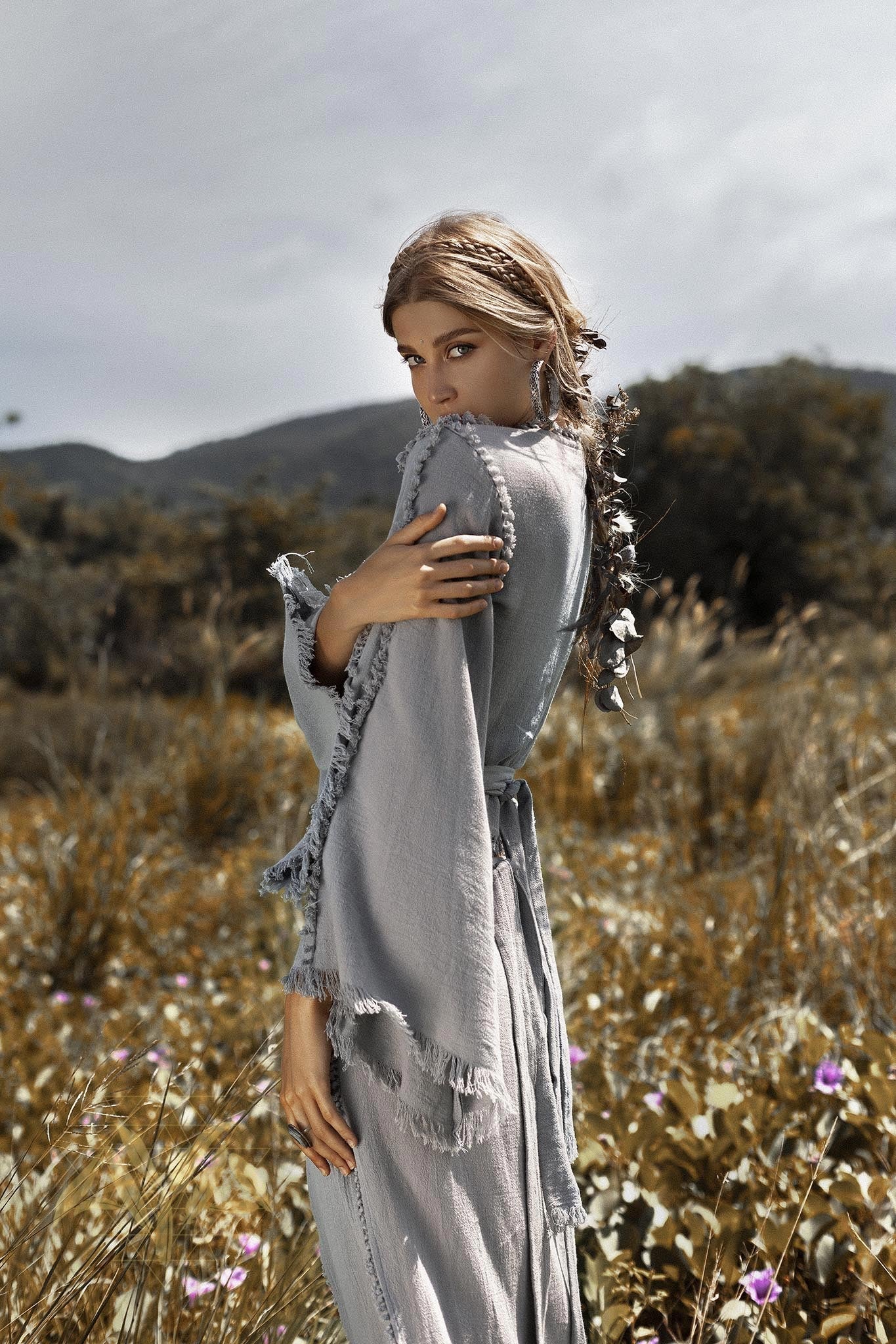 Sky Blue Boho Top • Bohemian Wrap • Organic Top Women • Wide Sleeve Wrap Top - AYA Sacred Wear
