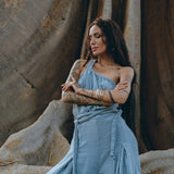 Sky Blue Braided Belted Jumpsuit, Overalls Women, Apron Dress - AYA Sacred Wear