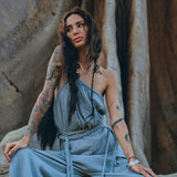 Sky Blue Braided Belted Jumpsuit, Overalls Women, Apron Dress - AYA Sacred Wear