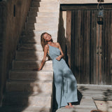 Sky Blue Braided Belted Jumpsuit, Overalls Women, Apron Dress - AYA Sacred Wear