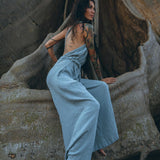 Sky Blue Braided Belted Jumpsuit, Overalls Women, Apron Dress - AYA Sacred Wear