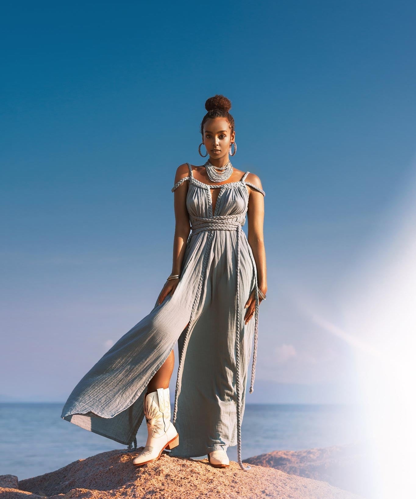 Sky Blue Greek Goddess Prom Boho Dress - AYA Sacred Wear