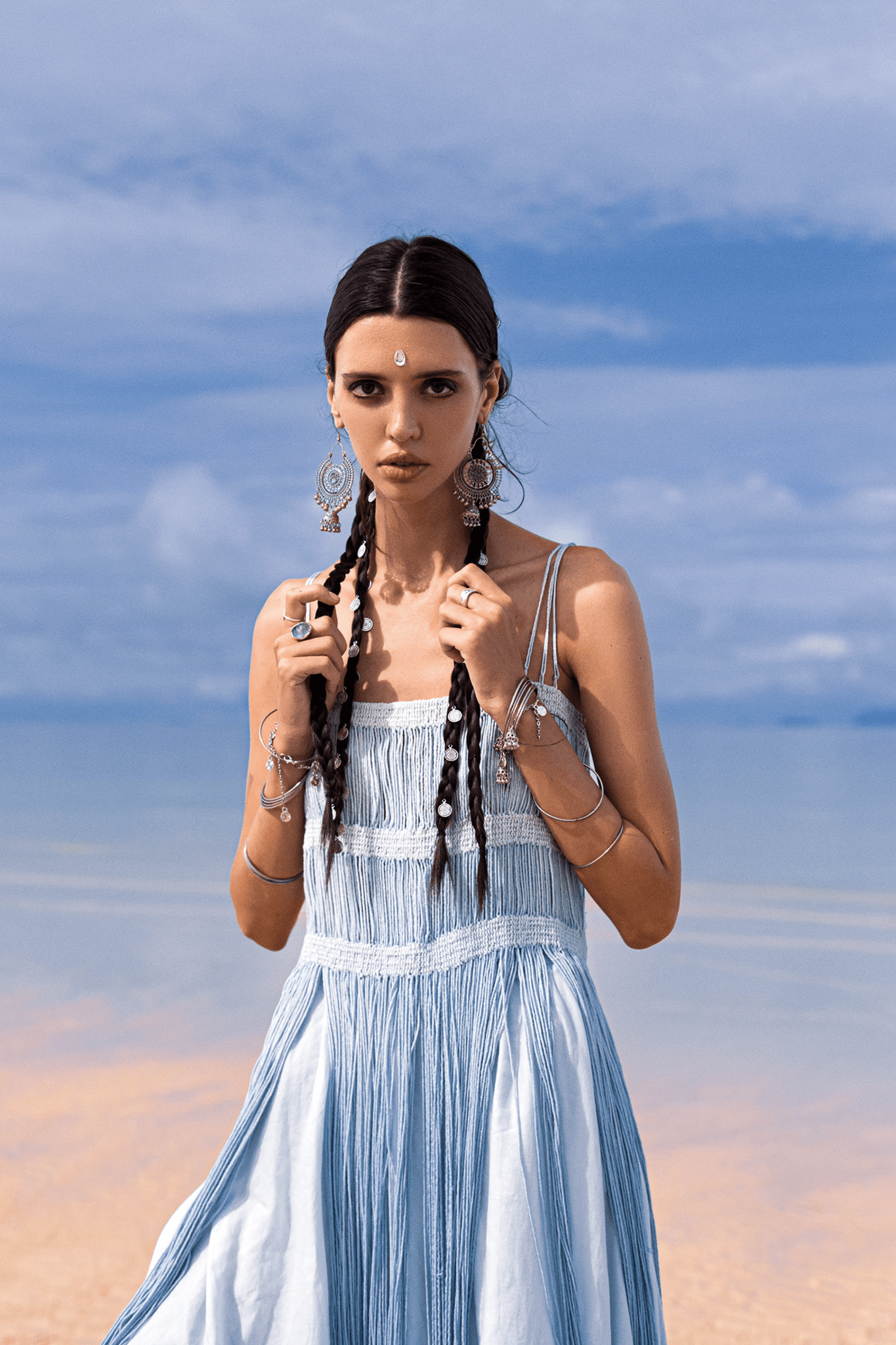 Sky Blue Macrame Slip Over • Tribal Goddess Sheer Overlay Dress - AYA Sacred Wear