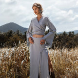 Sky Blue Maxi Skirt • Handmade Tassels Skirt • Open Sides Goddess Boho Skirt - AYA Sacred Wear