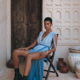 Sky Blue Ombre Dyed Dress • Boho Wedding Dress • Handmade Macrame Dress - AYA Sacred Wear
