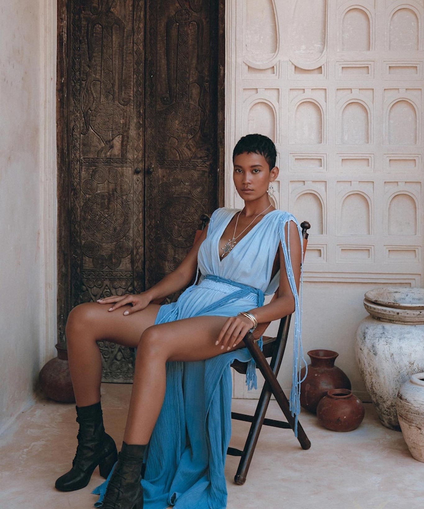Sky Blue Ombre Dyed Dress • Boho Wedding Dress • Handmade Macrame Dress - AYA Sacred Wear