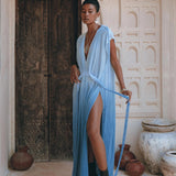 Sky Blue Ombre Dyed Dress • Boho Wedding Dress • Handmade Macrame Dress - AYA Sacred Wear