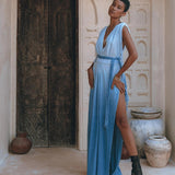 Sky Blue Ombre Dyed Dress • Boho Wedding Dress • Handmade Macrame Dress - AYA Sacred Wear