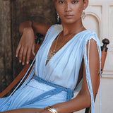 Sky Blue Ombre Dyed Dress • Boho Wedding Dress • Handmade Macrame Dress - AYA Sacred Wear