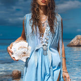 Sky Blue Ombre Dyed Dress • Boho Wedding Dress • Handmade Macrame Dress - AYA Sacred Wear